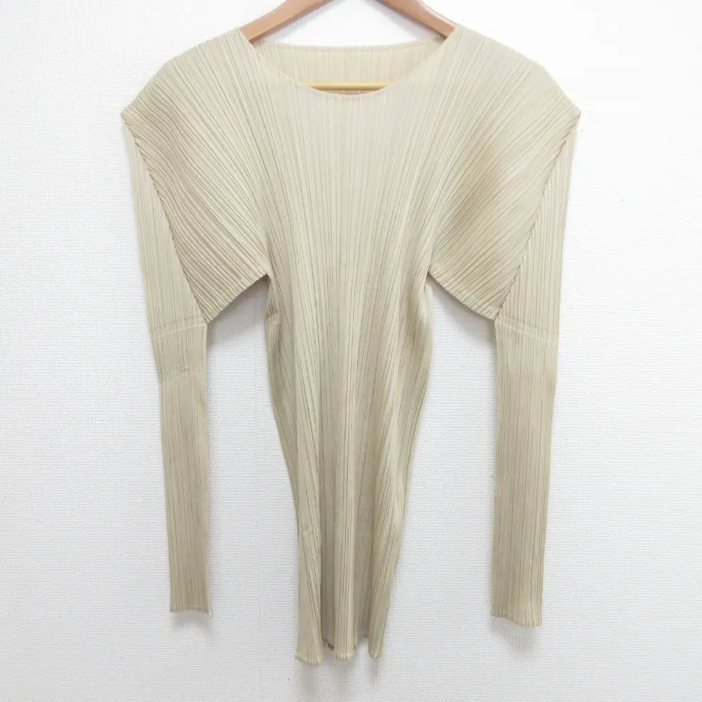 PLEATS PLEASE ISSEY MIYAKE プリーツプリーズ イッセイミヤケ クルーネック ロングスリーブ カットソー サイズ5 ベージュ