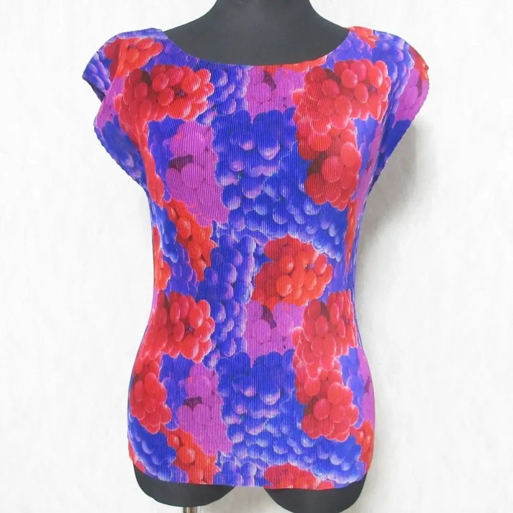 PLEATS PLEASE プリーツプリーズ イッセイミヤケ ブドウ柄 フレンチスリーブ カットソー PP83FK312 3 パープル