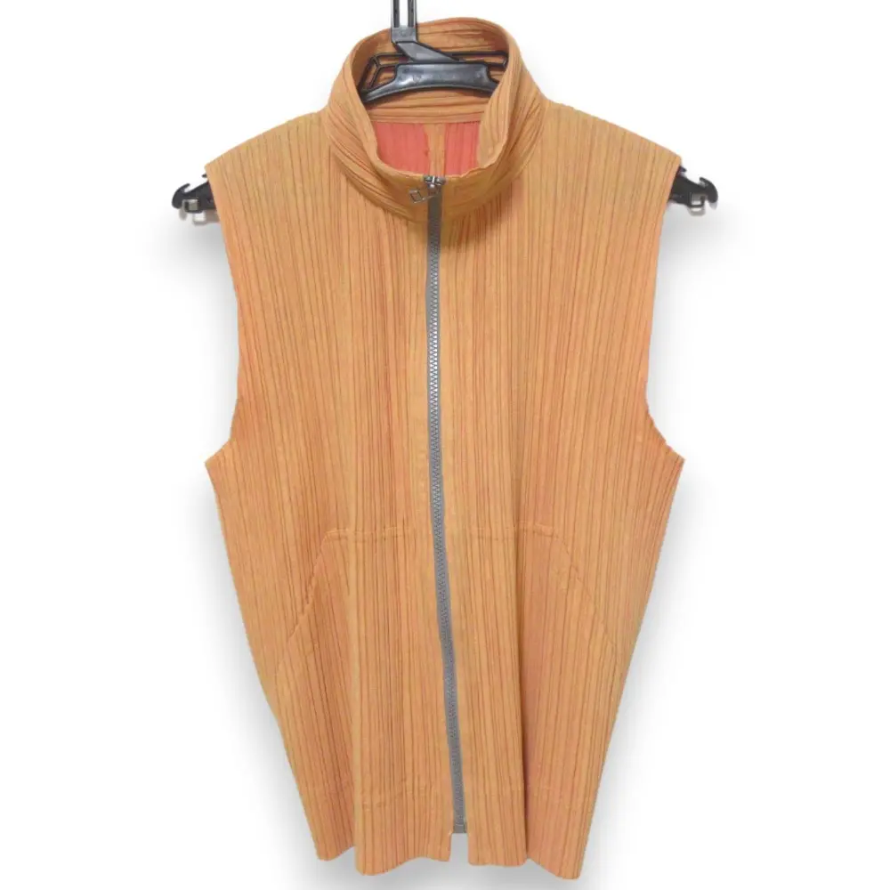 PLEATS PLEASE プリーツプリーズ イッセイミヤケ ハイネック ジップアップ ベスト ジレ PP51-JE471 3 イエローオレンジ