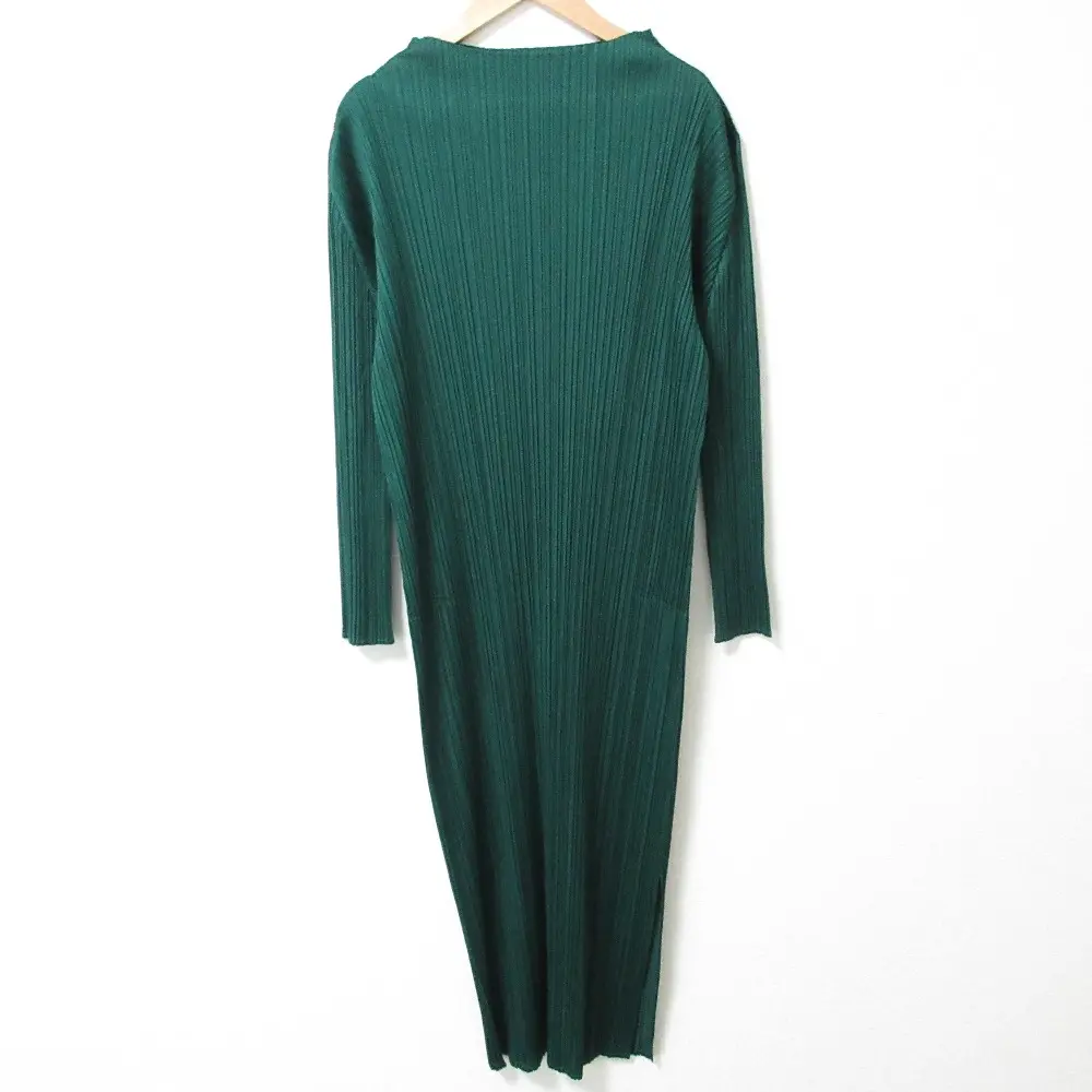 21AW PLEATS PLEASE プリーツプリーズ イッセイミヤケ 長袖 ボトルネック スリット プリーツワンピース PP13-JH177 2 グリーン
