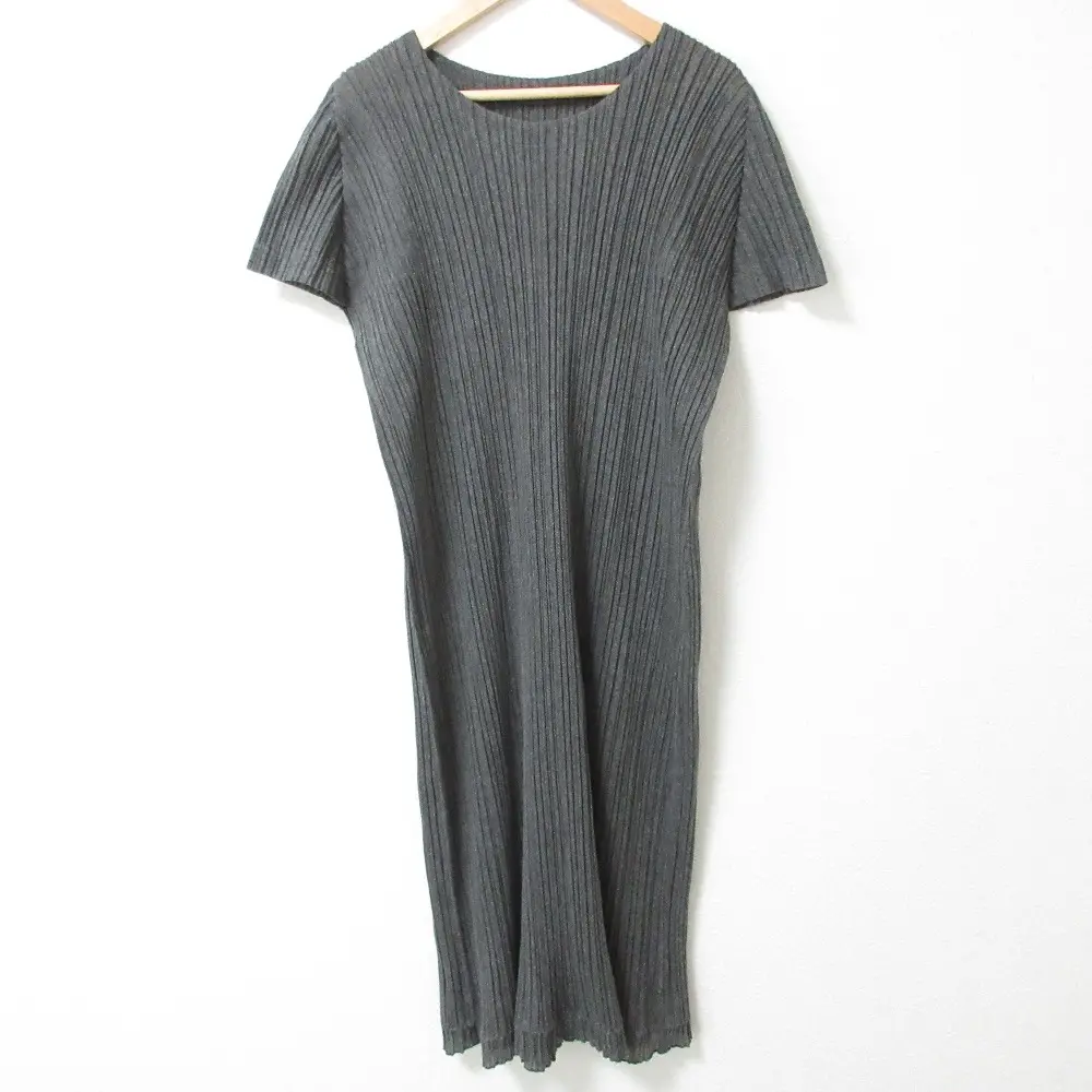 21AW PLEATS PLEASE プリーツプリーズ イッセイミヤケ 半袖 ロング丈 ニットプリーツワンピース PP13-JH264 2 グレー
