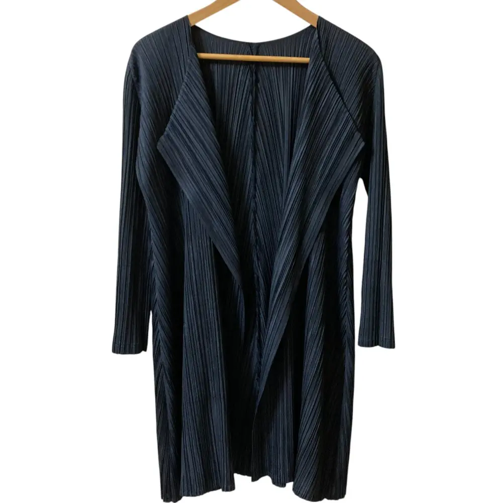 PLEATS PLEASE ISSEY MIYAKE プリーツプリーズ イッセイミヤケ フレアロングジャケット PP71-JA534 サイズ2 ブラックグレー