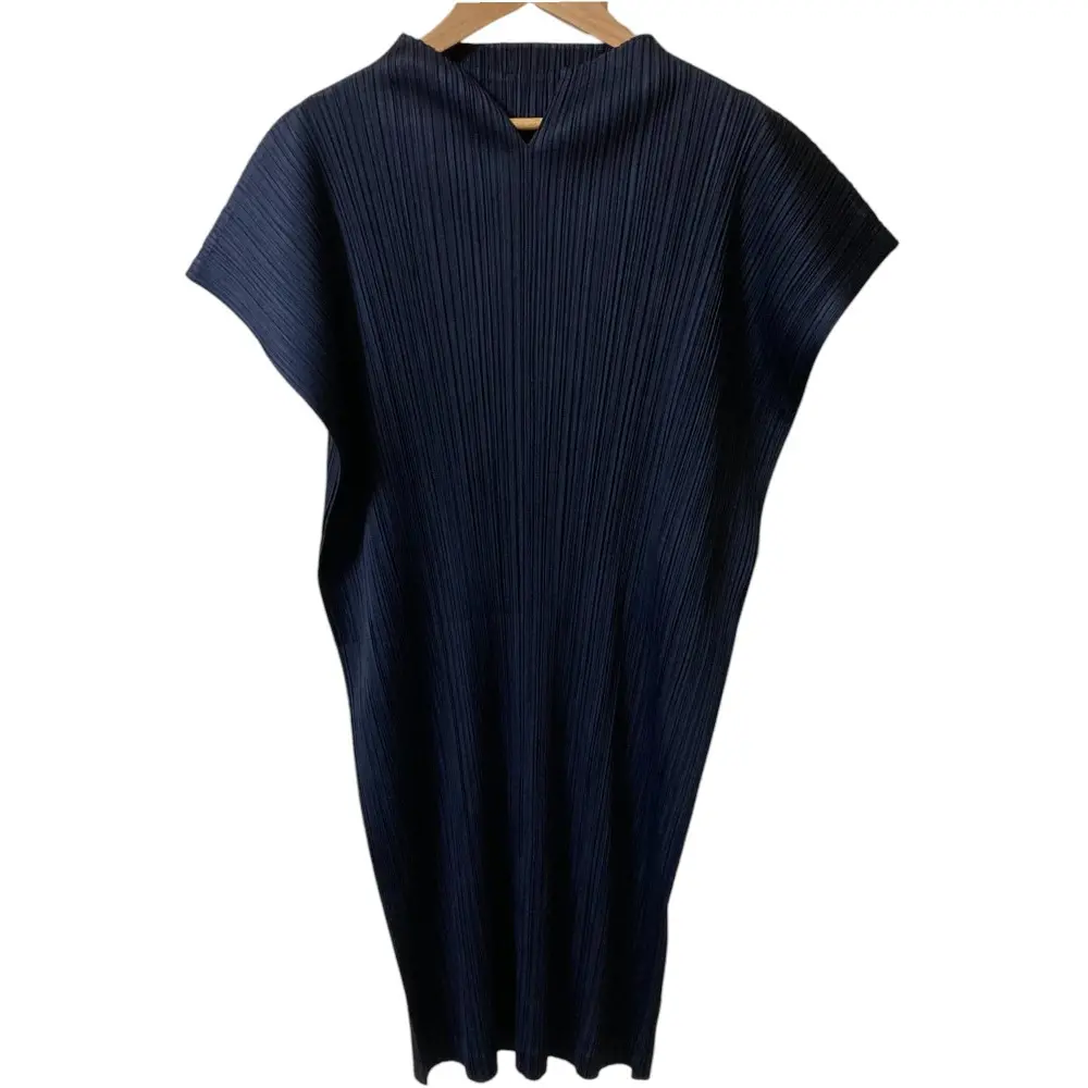 PLEATS PLEASE ISSEY MIYAKE プリーツプリーズ イッセイミヤケ 半袖 キーネック チュニック PP73-JT571 サイズ3 ネイビー