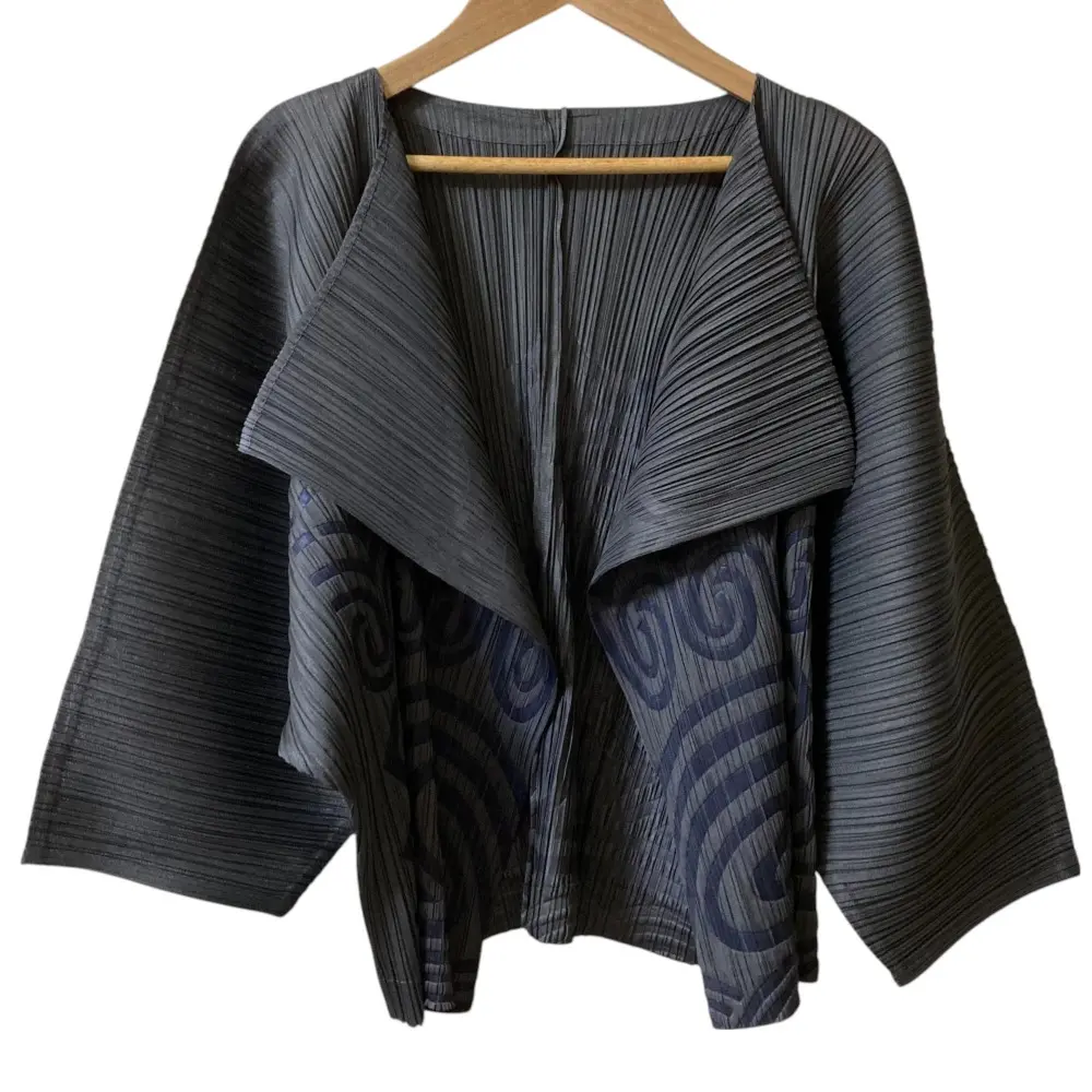 PLEATS PLEASE プリーツプリーズ イッセイミヤケ 総柄 ジャケット カーディガン PP63-JO715 サイズ3 グレー