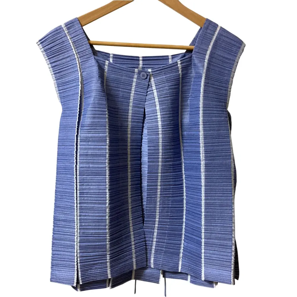 PLEATS PLEASE ISSEY MIYAKE プリーツプリーズ イッセイミヤケ ベスト ブラウス PP61-JE611 サイズ3 ブルー ホワイト