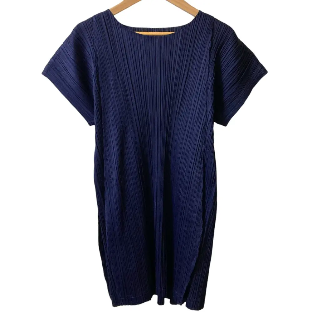 PLEATS PLEASE ISSEY MIYAKE プリーツプリーズ イッセイミヤケ フレア チュニック ブラウス カットソー サイズ3 ネイビー