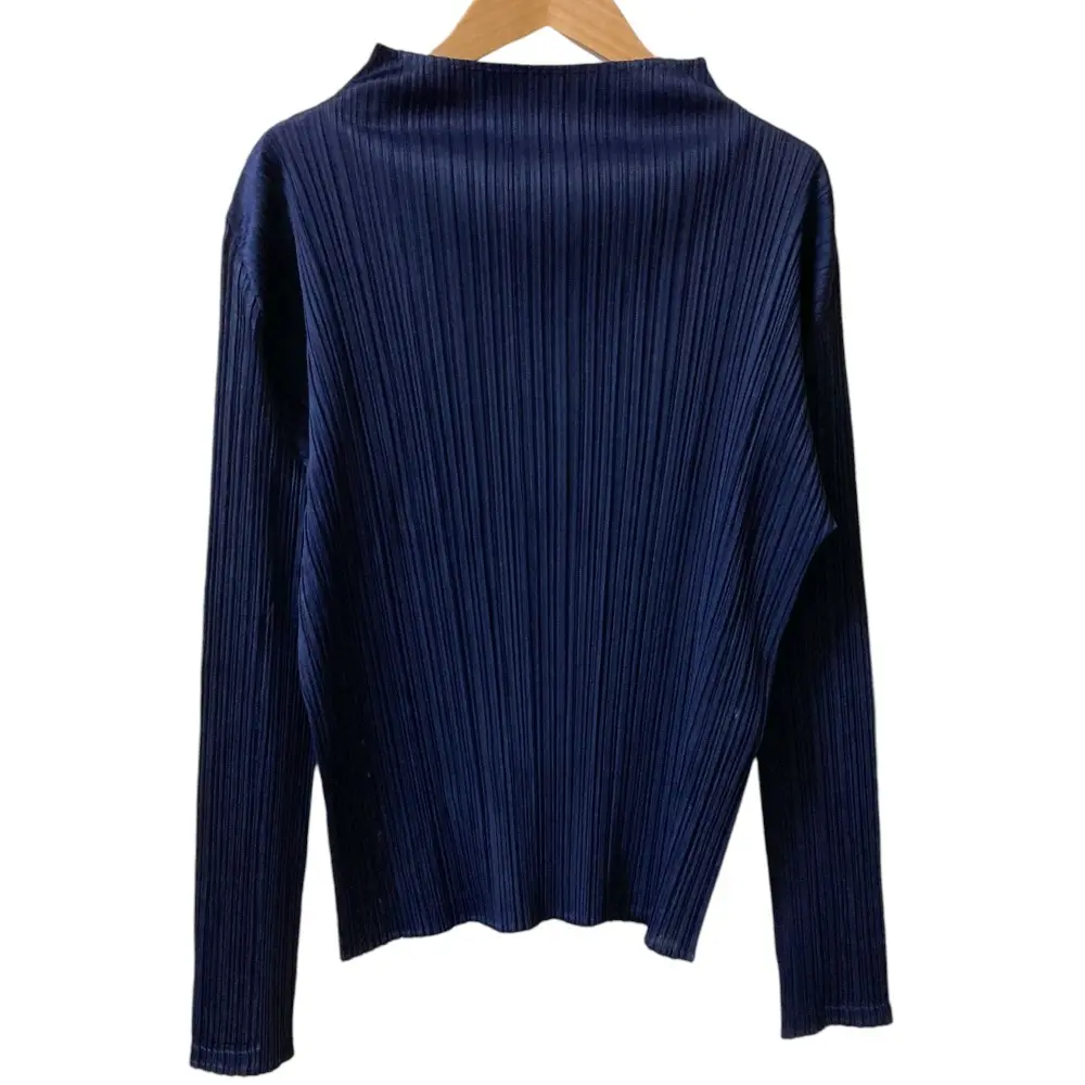 PLEATS PLEASE ISSEY MIYAKE プリーツプリーズ イッセイミヤケ ハイネック 長袖 カットソー PP63-JK685 サイズ4 ネイビー