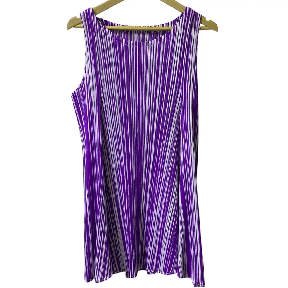 PLEATS PLEASE ISSEY MIYAKE プリーツプリーズ イッセイミヤケ ストライプ フレア カットソー PP73-JK671 サイズ3 パープル