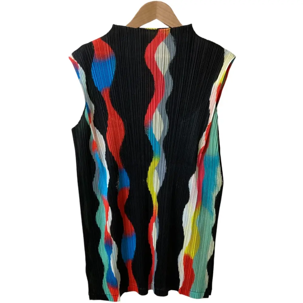 PLEATS PLEASE プリーツプリーズ イッセイミヤケ マルチプリント ノースリーブ ブラウス カットソー PP71-JT742 3 ブラック