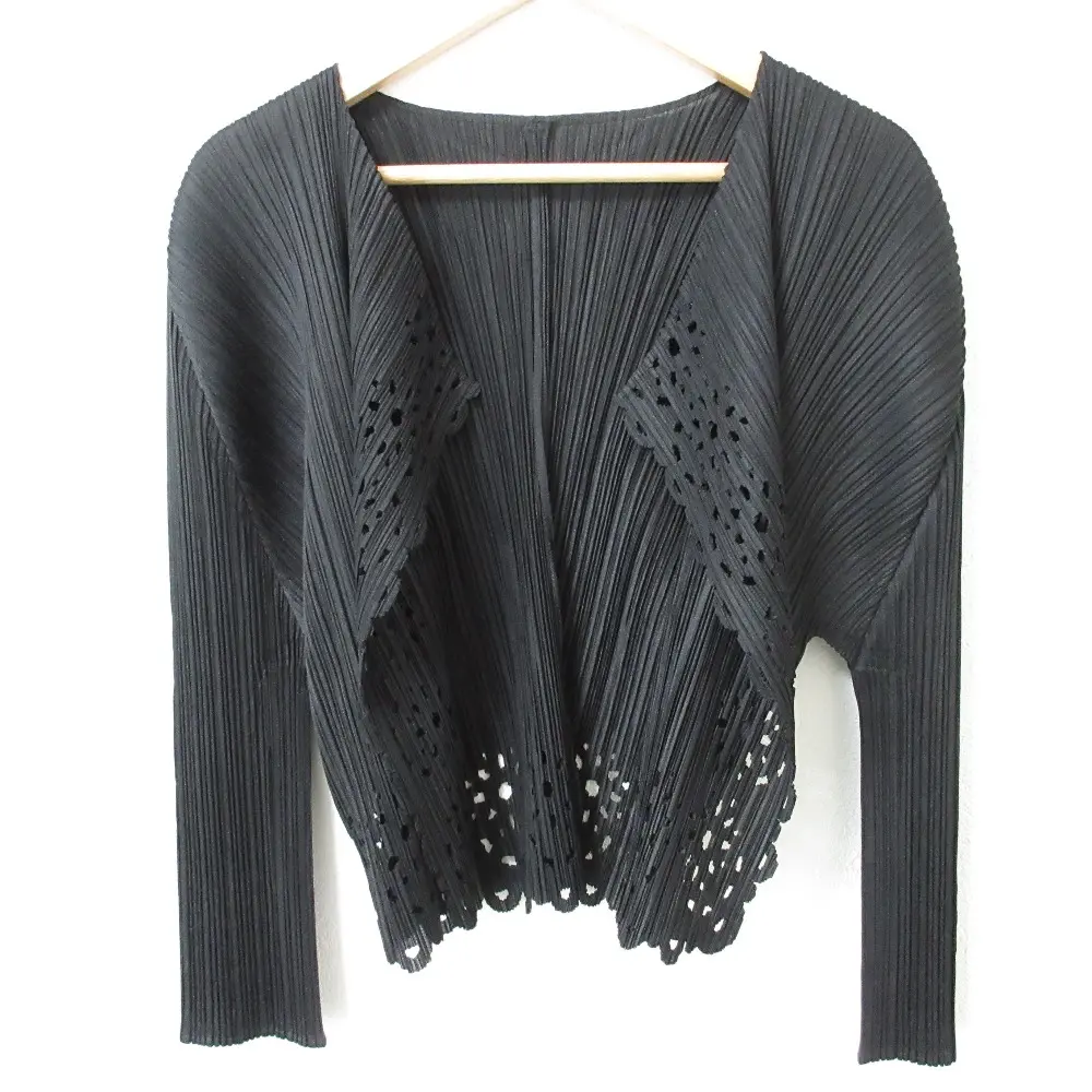 PLEATS PLEASE プリーツプリーズ イッセイミヤケ カットワーク ノーカラー クロップド カーディガン PP11-J0705 3 ブラック