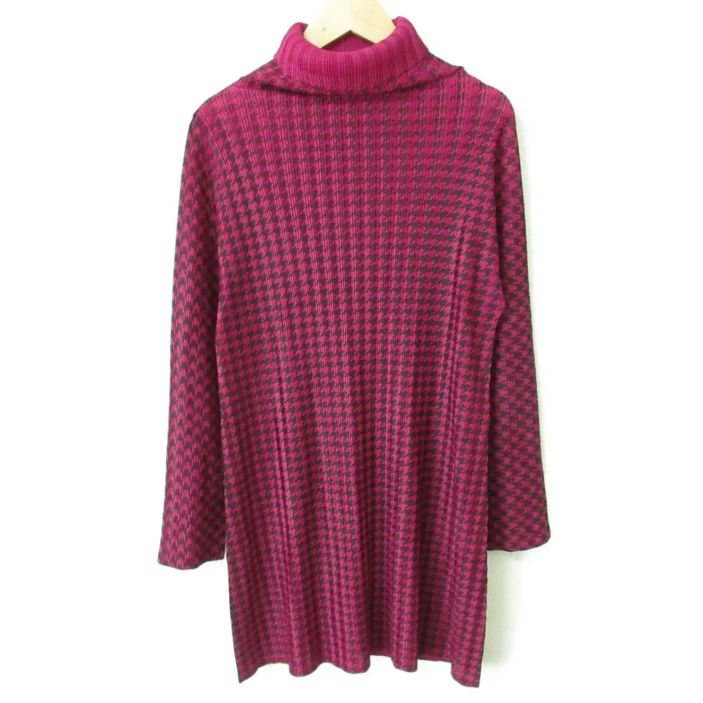 PLEATS PLEASE プリーツプリーズ イッセイミヤケ 千鳥格子柄 タートルネック 長袖 ミニワンピース PP33-FT384 3 パープル