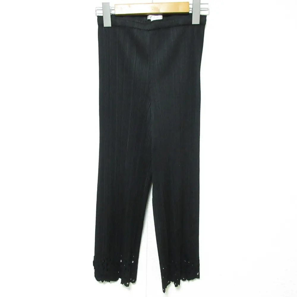 PLEATS PLEASE プリーツプリーズ イッセイミヤケ 裾カットオフ イージーパンツ PP11-JF708 サイズ3 ブラック