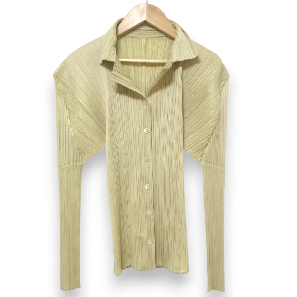 PLEATS PLEASE プリーツプリーズ イッセイミヤケ ロングスリーブ シャツ ブラウス PP05-JJ001 サイズ3 イエローベージュ系