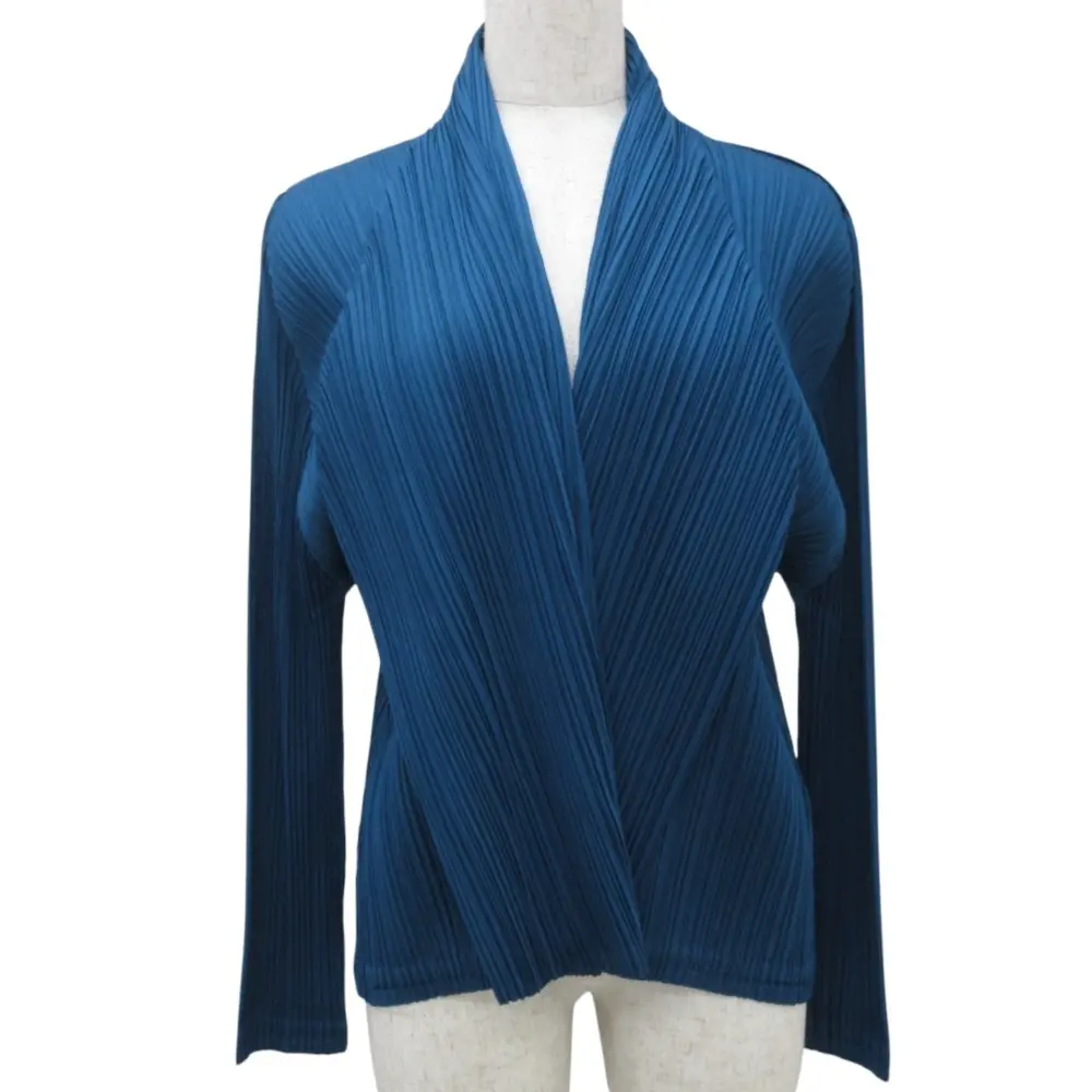 PLEATS PLEASE プリーツプリーズ イッセイミヤケ ショールカラー オープンフロント カーディガン ジャケット 3 ブルー