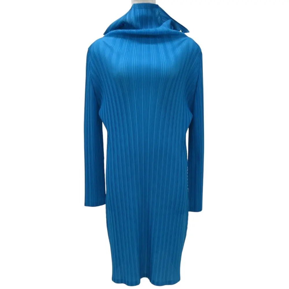 PLEATS PLEATS プリーツプリーズ イッセイミヤケ 長袖 ハイネック ワンピース 3 ブルー