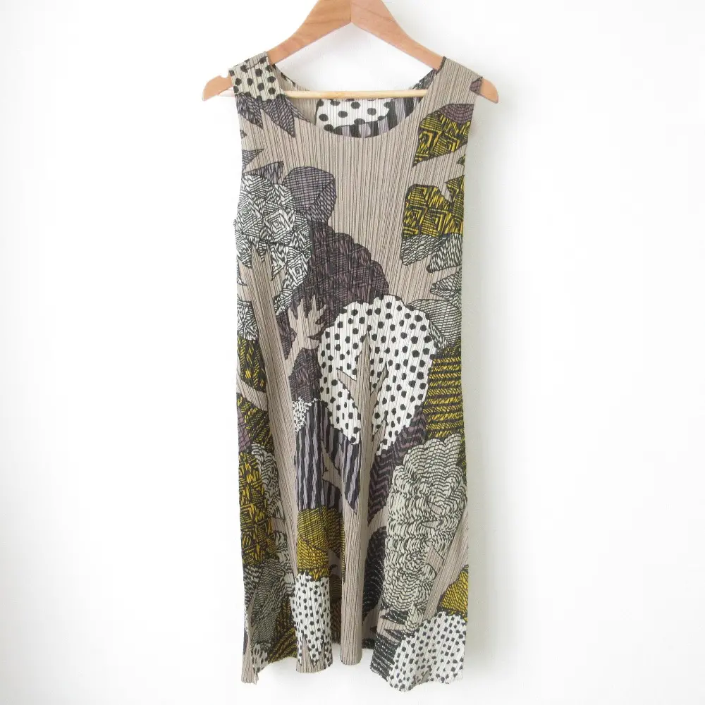 PLEATS PLEASE ISSEY MIYAKE プリーツプリーズ フォレストウッドプリント ノースリーブ ミニワンピース 3 モカブラウン