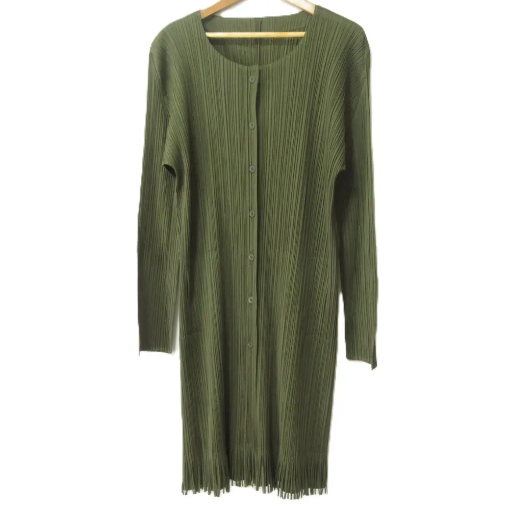 PLEATS PLEASE プリーツプリーズ イッセイミヤケ フリンジヘム ロングカーディガン ワンピース PP91-JA585 サイズ4 グリーン