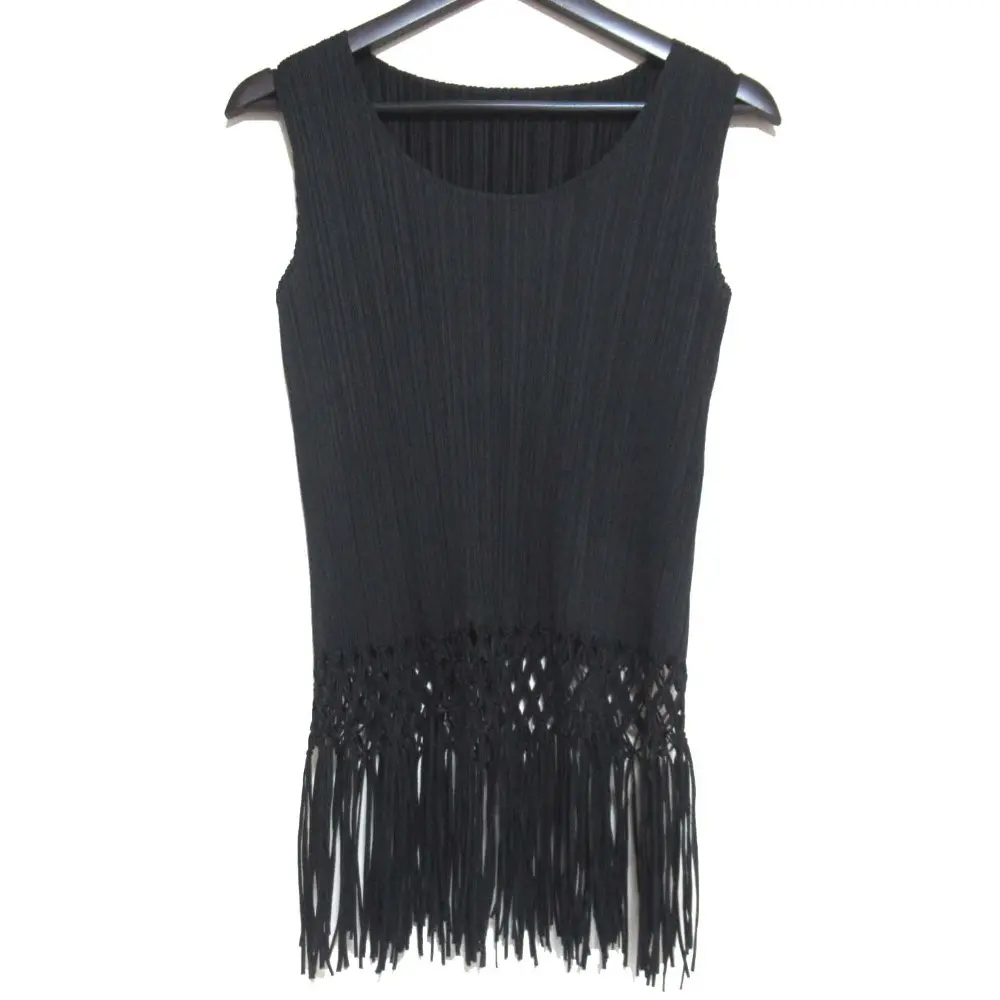PLEATS PLEASE ISSEY MIYAKE プリーツプリーズ イッセイミヤケ フリンジヘム ノースリーブブラウス PP81-JK721 サイズ3 ブラック