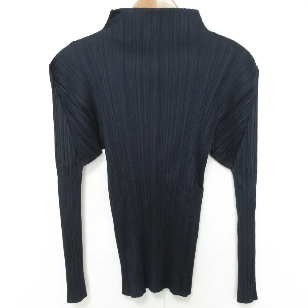 PLEATS PLEASE プリーツプリーズ イッセイミヤケ ボトルネック ロングスリーブ カットソー PP05-JK005 サイズ3 ネイビー