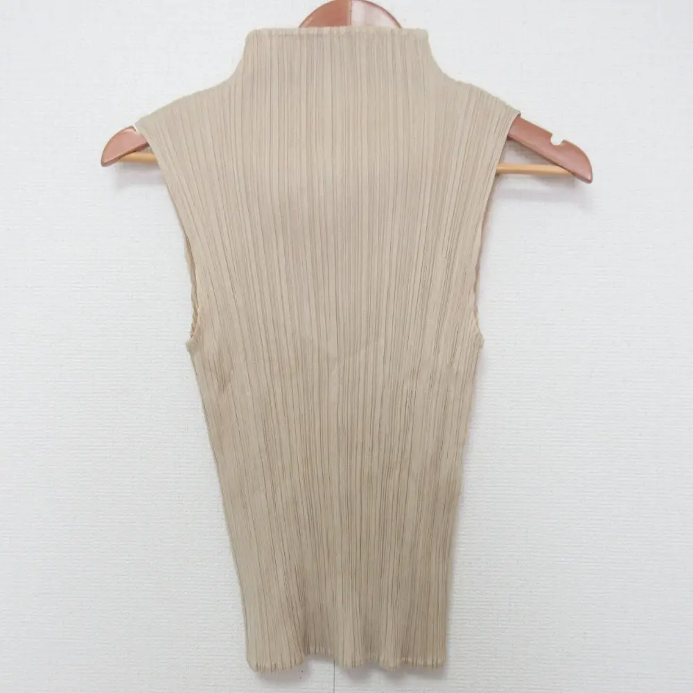 PLEATS PLEASE プリーツプリーズ イッセイミヤケ ハイネック スリーブレス カットソー PP05-JK006 サイズ3 ベージュ
