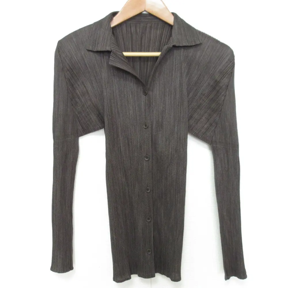 PLEATS PLEASE プリーツプリーズ イッセイミヤケ ロングスリーブ シャツ ブラウス PP73-JK224 サイズ3 ブラウン