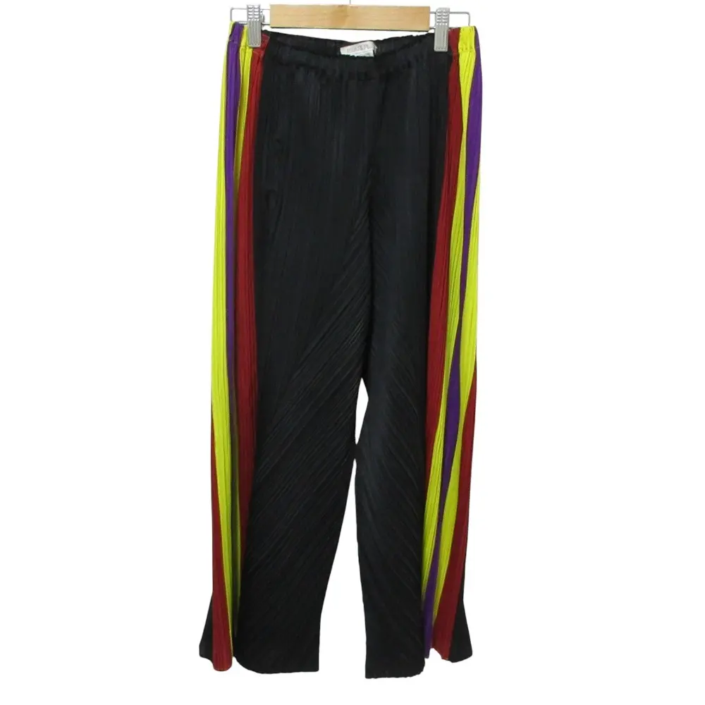 クリーニング済 PLEATS PLEASE ISSEY MIYAKE プリーツプリーズ イッセイミヤケ 側章 ライン パンツ PP23-JF683 サイズ1 ブラック