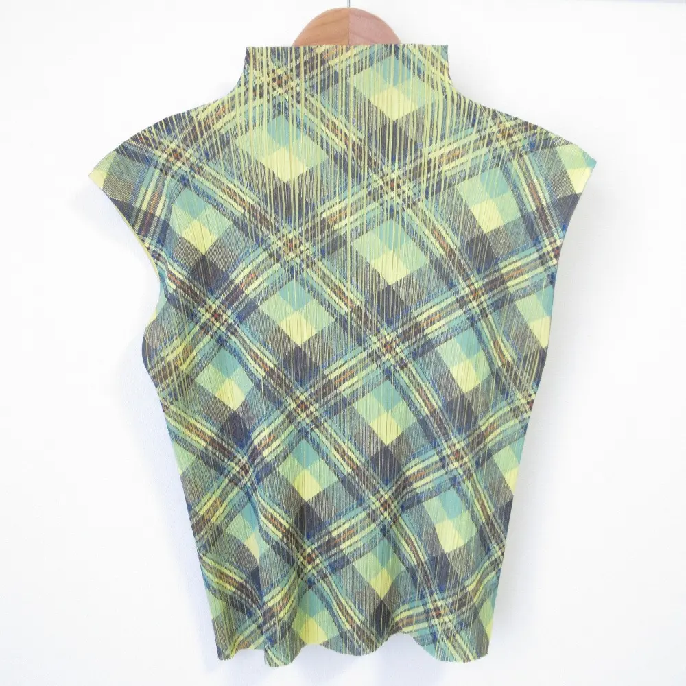 PLEATS PLEASE プリーツプリーズ イッセイミヤケ チェック柄 ハイネック ノースリーブカットソー PP52-JK603 3サイズ グリーン