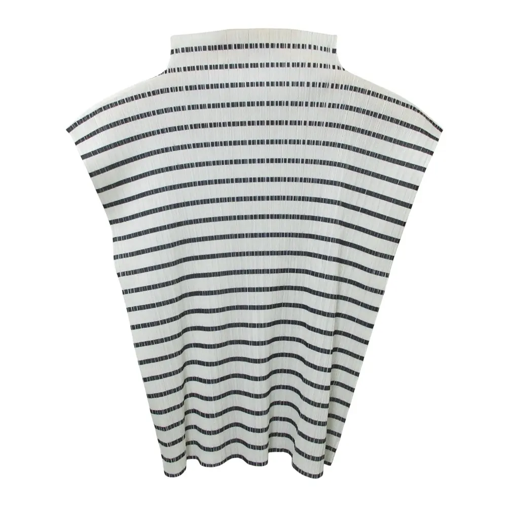クリーニング済 PLEATS PLEASE プリーツプリーズイッセイミヤケ ハイネック ボーダーカットソー PP61-JK503 サイズF ホワイト