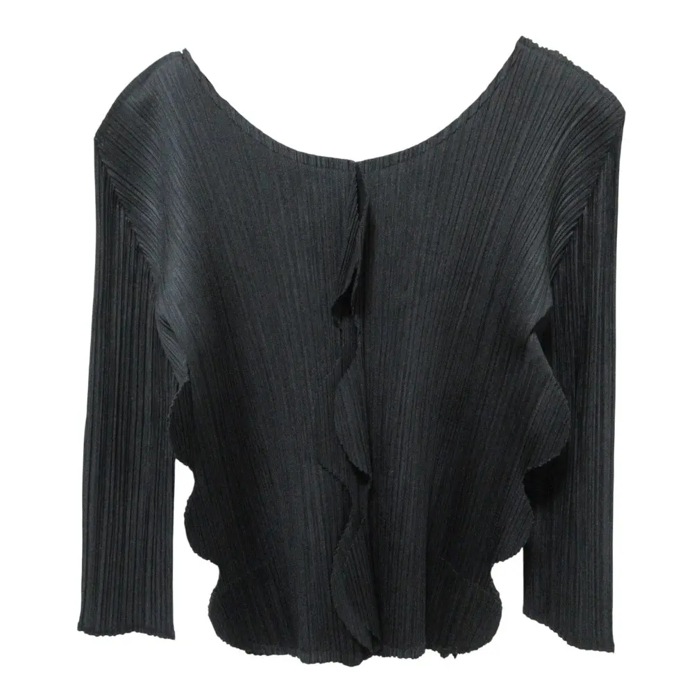 クリーニング済 PLEATS PLEASE プリーツプリーズ イッセイミヤケ スカラップ 長袖 カットソー PP51-JK672 サイズ3 ブラック