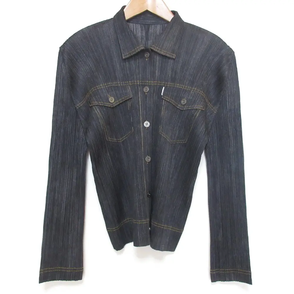 PLEATS PLEASE ISSEY MIYAKE プリーツプリーズイッセイミヤケ デニム転写 シャツ ブラウス PP75-JD021 サイズ3 グレー