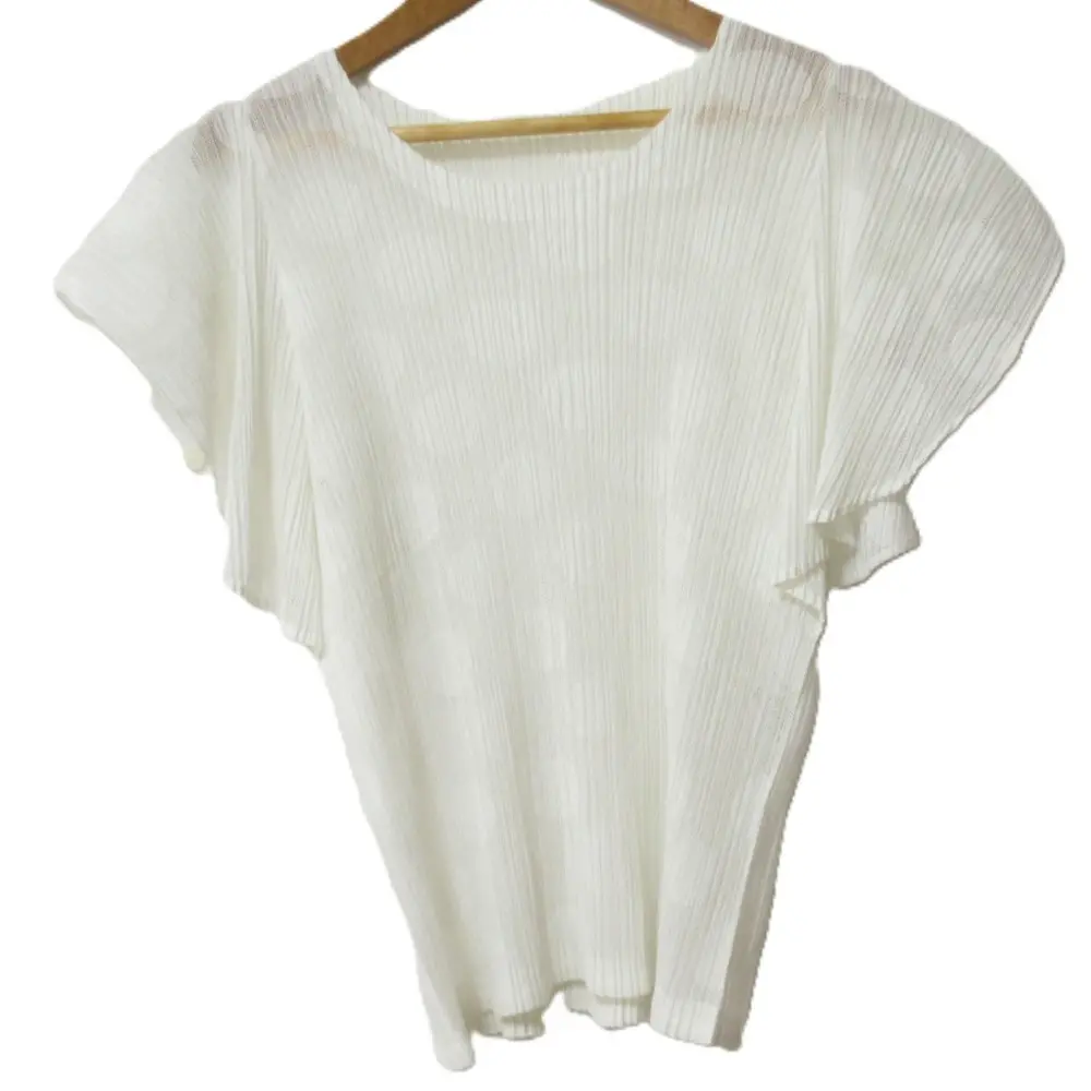 PLEATS PLEASE プリーツプリーズ イッセイミヤケ メッシュニット フリルスリーブ ブラウス カットソー PP91-JK663 3 ホワイト