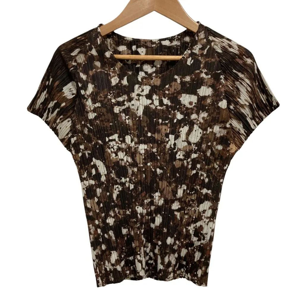 PLEATS PLEASE プリーツプリーズ イッセイミヤケ 90s ヴィンテージ 総柄 フレンチスリーブ カットソー PP96-JK022 3 ブラウン