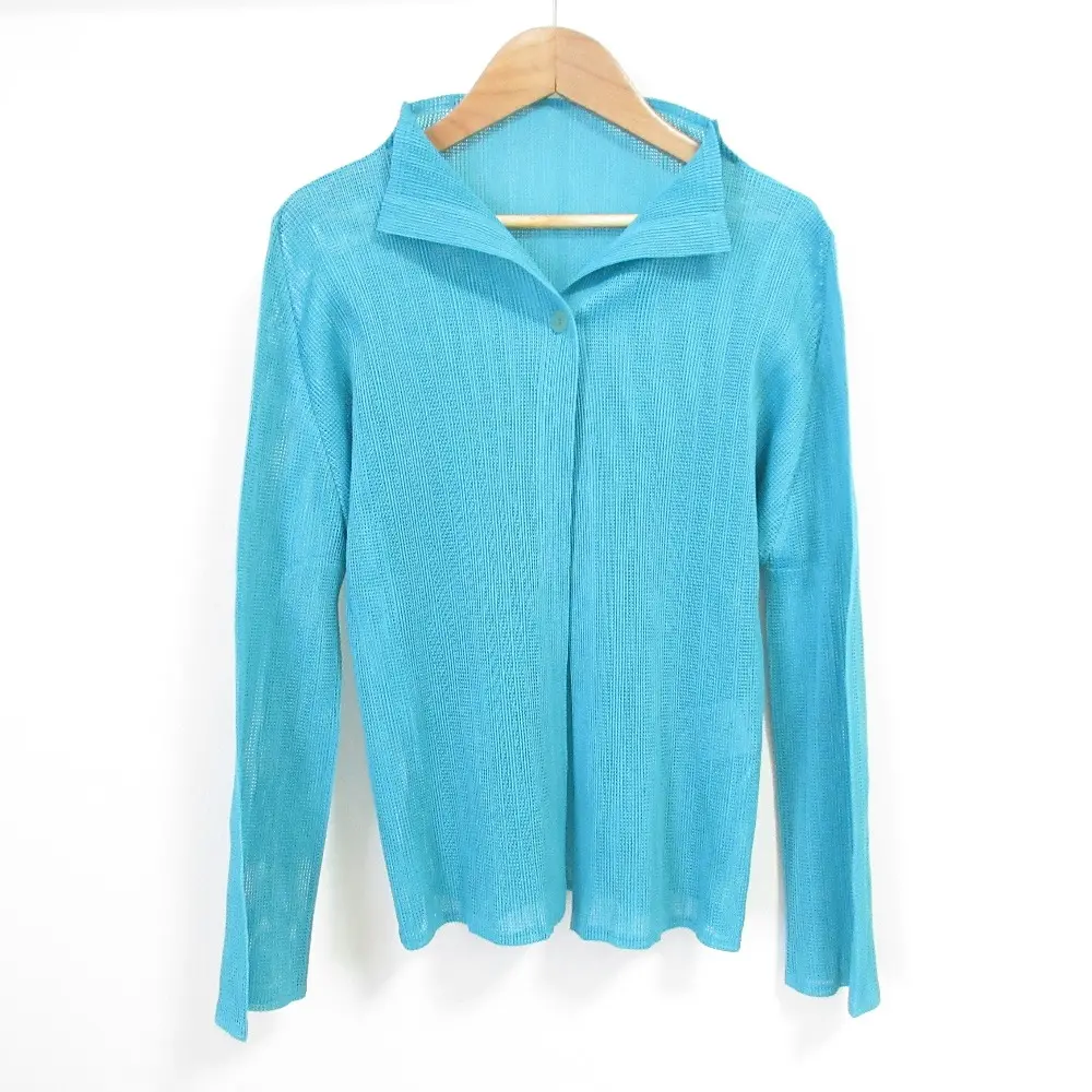 PLEATS PLEASE ISSEY MIYAKE プリーツプリーズ イッセイミヤケ 長袖 1Bメッシュカーディガン PP03-FO774 3 ターコイズブルー