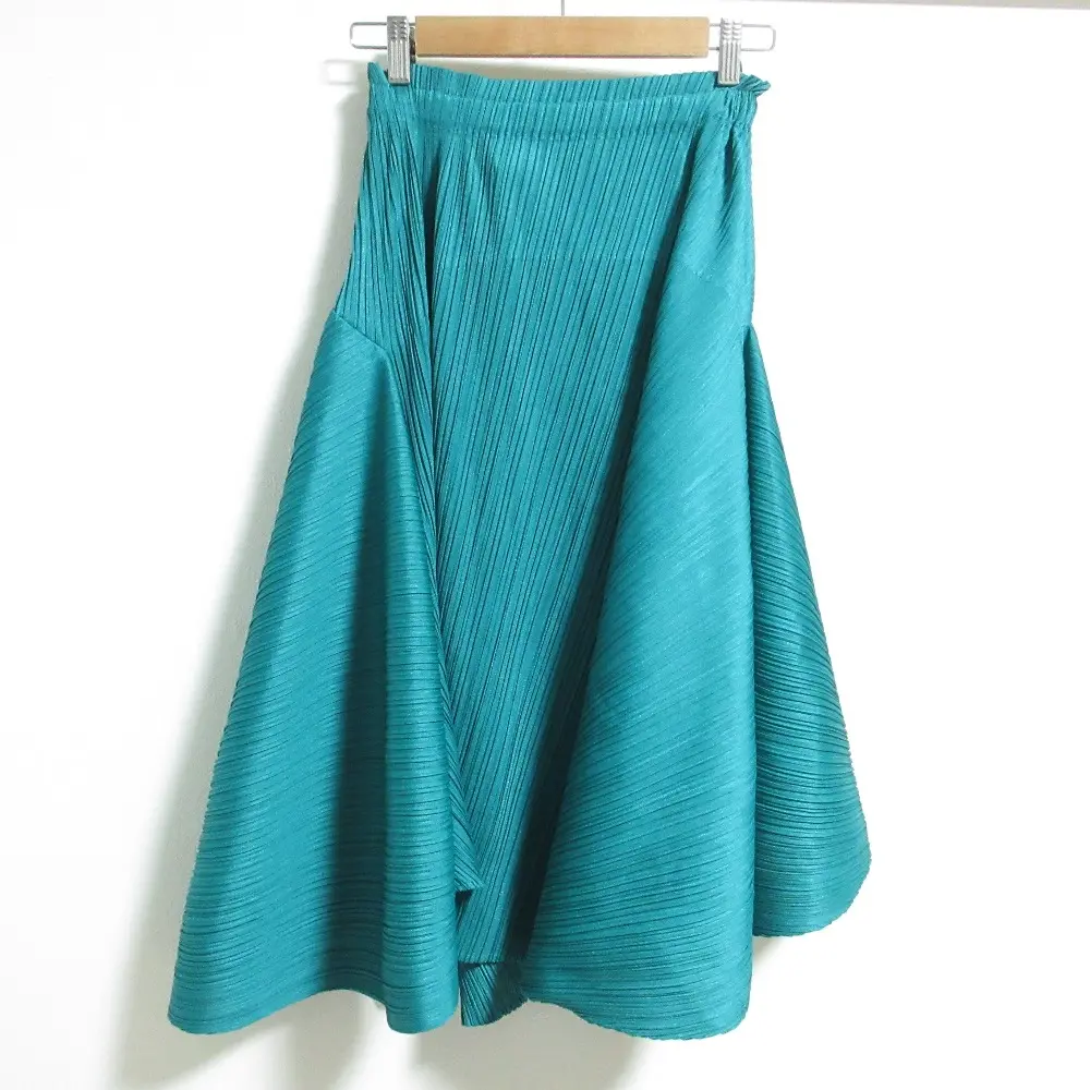 PLEATS PLEASE ISSEY MIYAKE プリーツプリーズ イッセイミヤケ ランダムヘム ロングスカート PP81-JG552 3 エメラルドグリーン