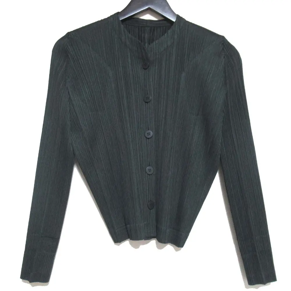 PLEATS PLEASE ISSEY MIYAKE プリーツプリーズ イッセイミヤケ 長袖 プリーツ カーディガン PP31JC135 サイズ3 ダークグリーン