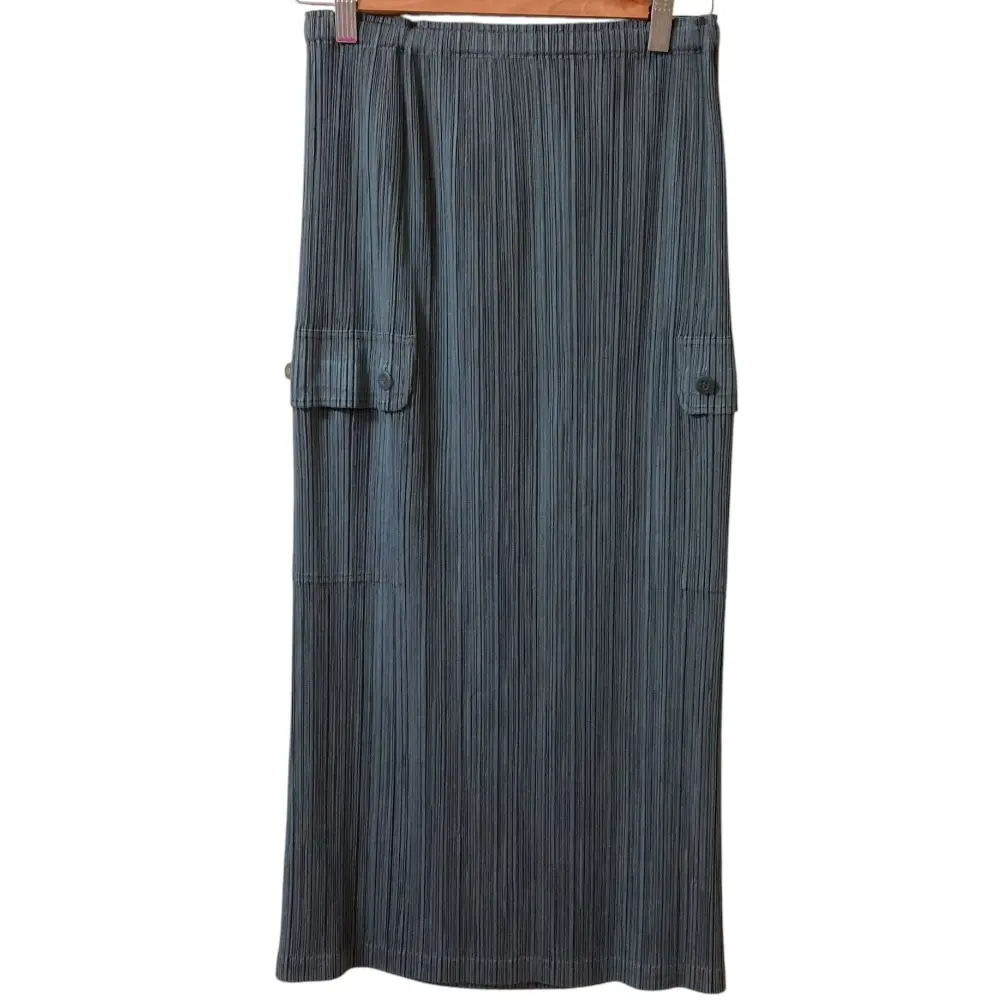 PLEATS PLEASE ISSEY MIYAKE プリーツプリーズ イッセイミヤケ ポケット付き ロングスカート PP41-JG186 サイズ4 セージ 