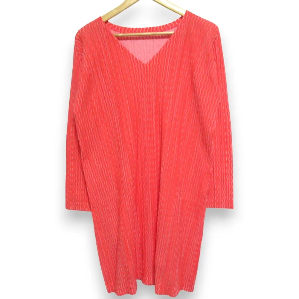PLEATS PLEASE プリーツプリーズ イッセイミヤケ Vネック フロッキープリーツ ワンピース PP61-JH534 サイズ4 ピンク系