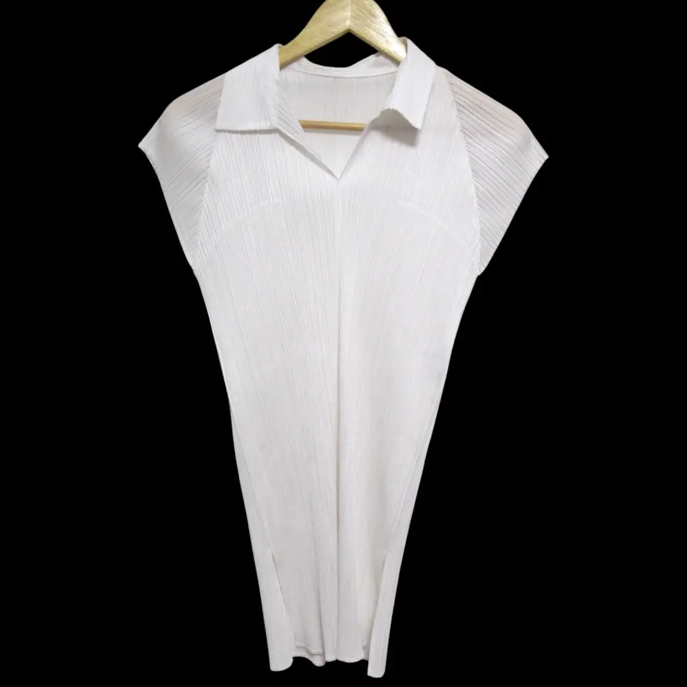 PLEATS PLEASE ISSEY MIYAKE プリーツプリーズ イッセイミヤケ 襟付きフレンチスリーブチュニック PP41-JT207 サイズ3 ホワイト