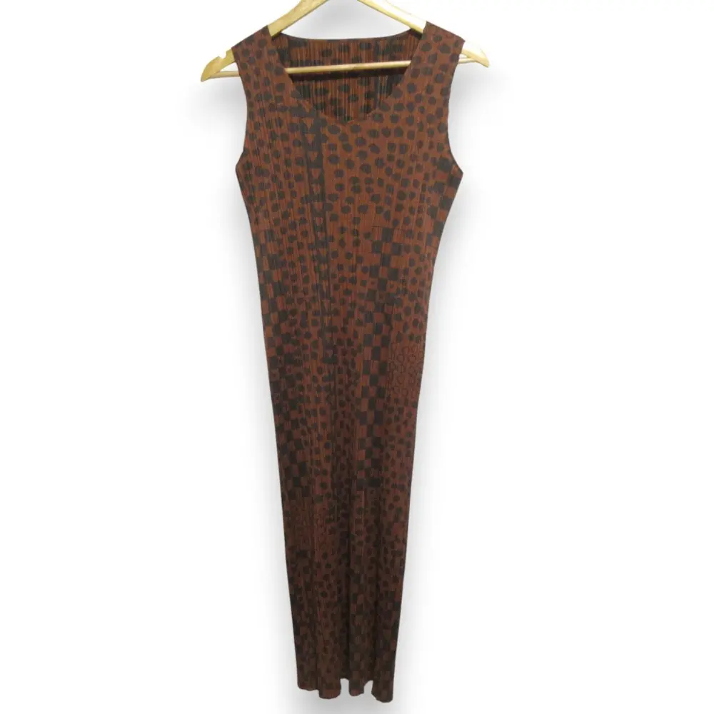 PLEATS PLEASE ISSEY MIYAKE プリーツプリーズ イッセイミヤケ ドローイングプリント スリーブレスロングワンピース 4 ブラウン