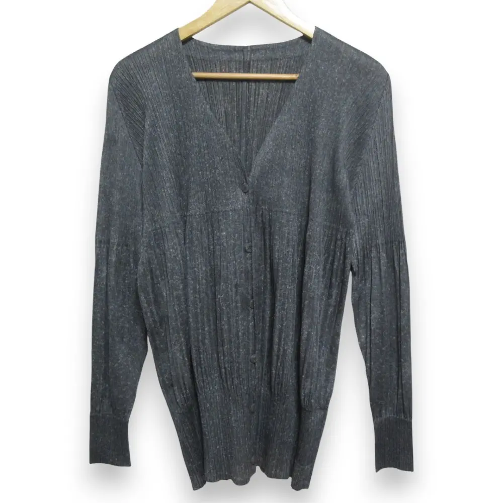 PLEATS PLEASE ISSEY MIYAKE プリーツプリーズ イッセイミヤケ Vネック 長袖 カーディガン PP11-JO142 サイズ4 グレー