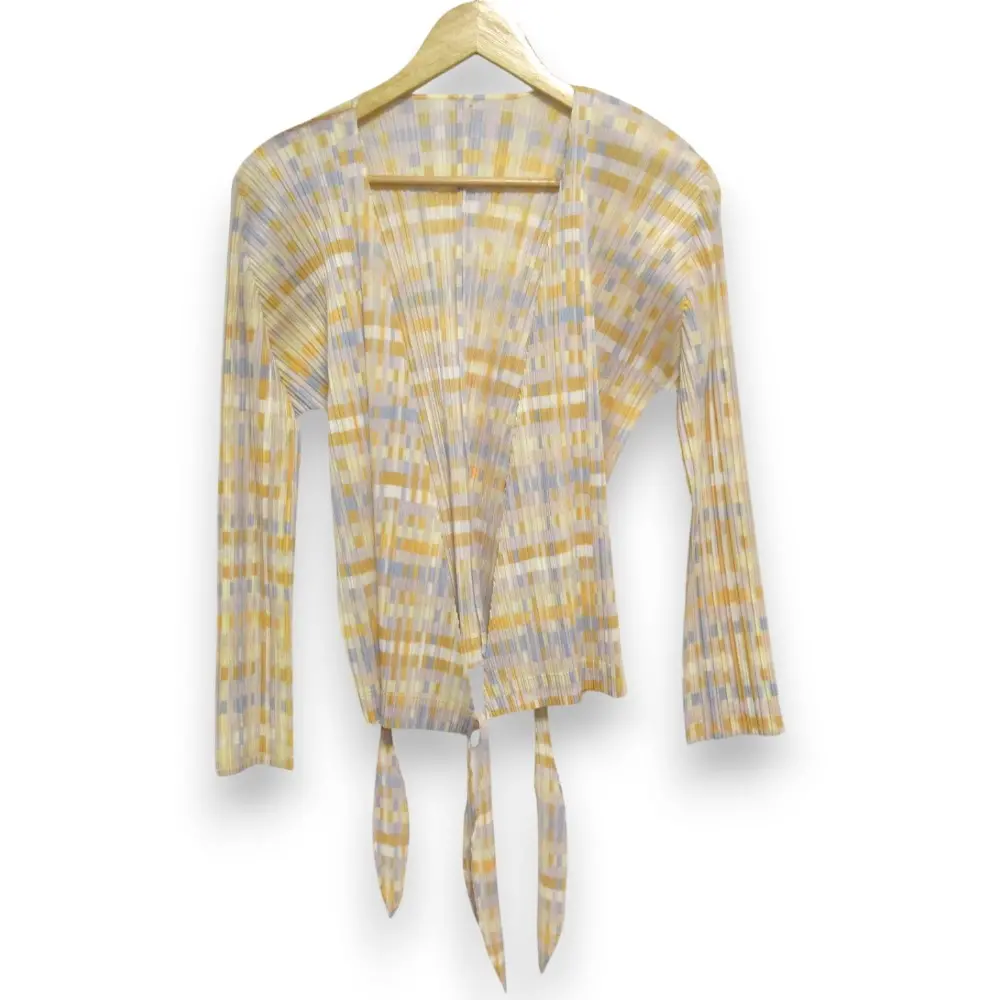 プリーツプリーズ イッセイミヤケ チェックプリント カシュクールサイドリボン シャツ カーディガン PP51-JO634 3 ベージュ系