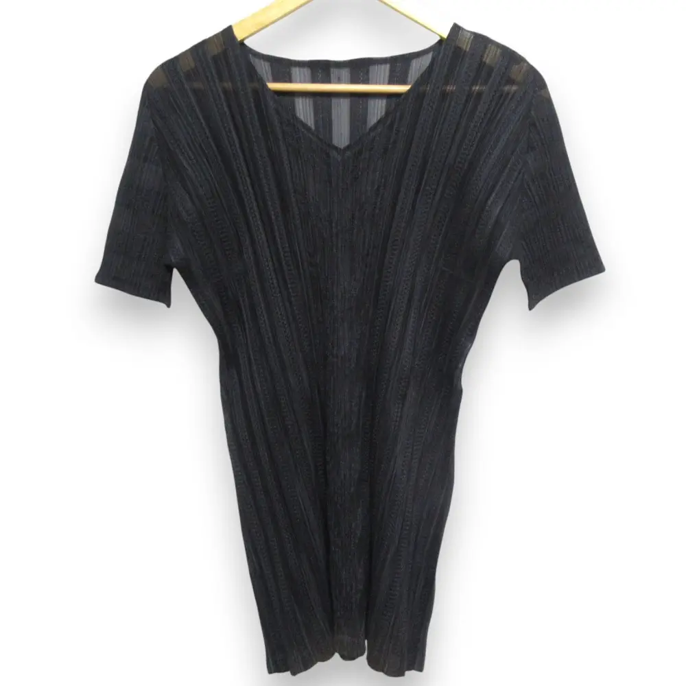 PLEATS PLEASE ISSEY MIYAKE プリーツプリーズ イッセイミヤケ シアーストライプ 半袖 カットソー PP01-JT695 サイズ3 ブラック