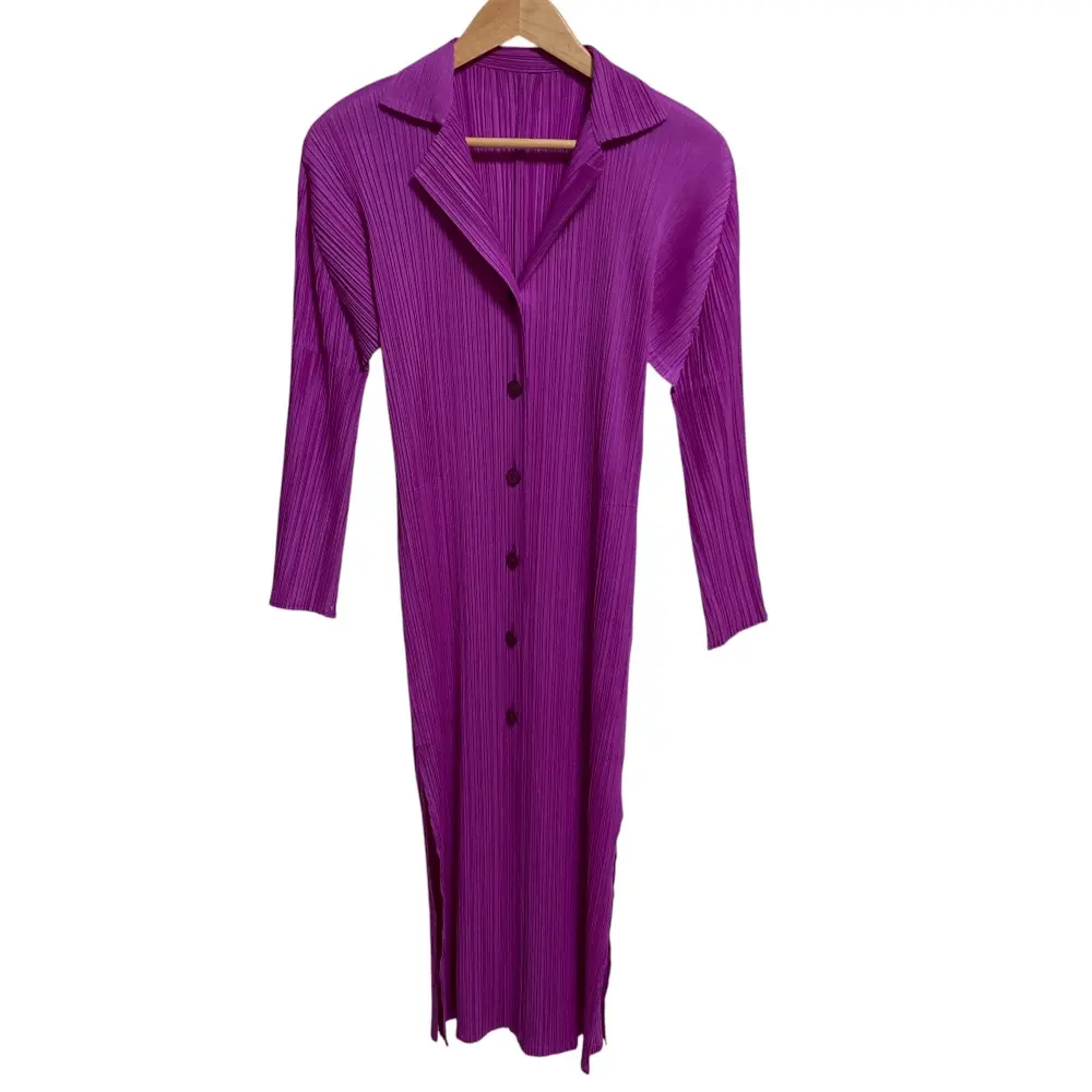 PLEATS PLEASE プリーツプリーズ イッセイミヤケ ロングスリーブ シャツワンピース PP33-JA151 サイズ2 ライトパープル