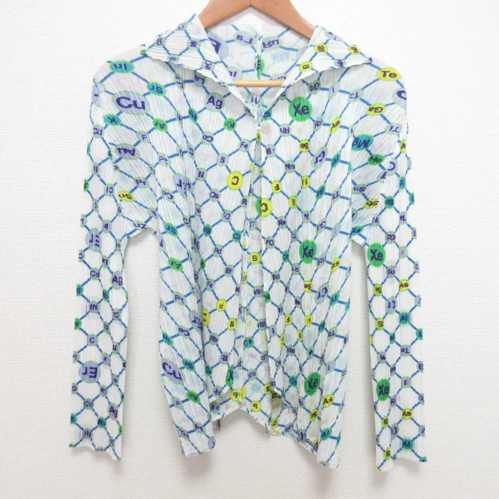 PLEATS PLEASE ISSEY MIYAKE プリーツプリーズ イッセイミヤケ 元素記号プリント カーディガン PP841-JO662 3 ホワイト ブルー