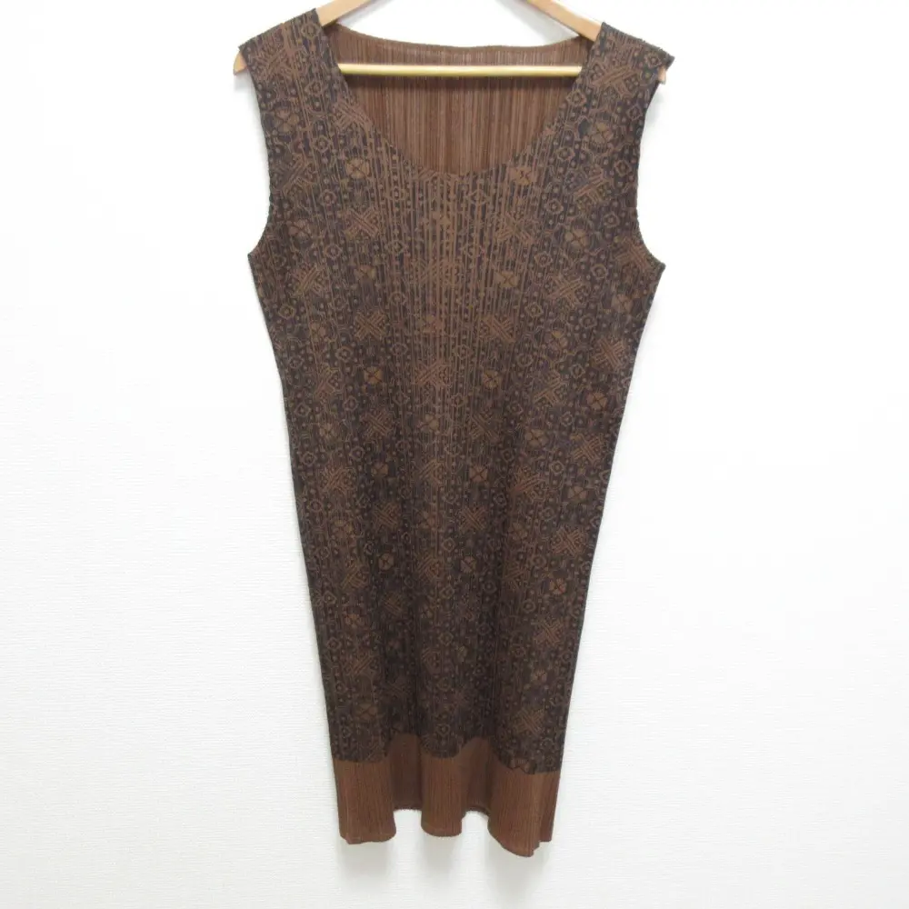 PLEATS PLEASE ISSEY MIYAKE プリーツプリーズ アジュラックプリント ノースリーブ ワンピース PP72-JH819 サイズ4 ブラウン