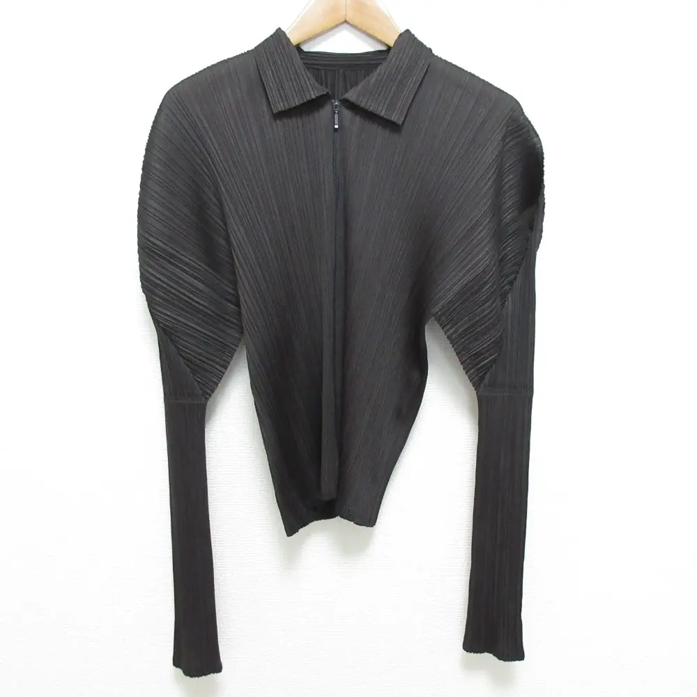 PLEATS PLEASE ISSEY MIYAKE プリーツプリーズ イッセイミヤケ ロングスリーブ ジップシャツ PP21-JC306 サイズ3 ダークブラウン