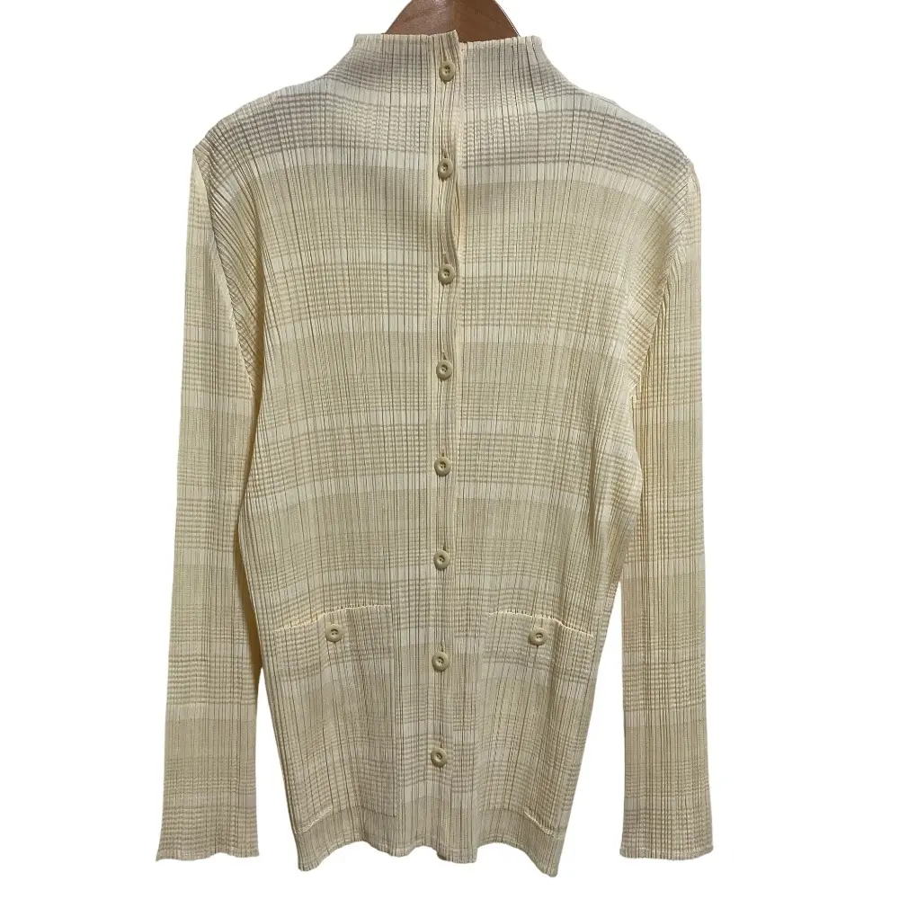 PLEATS PLEASE ISSEY MIYAKE プリーツプリーズ イッセイミヤケ チェック シャツカーディガン PP61-J0665 size4 ライトベージュ