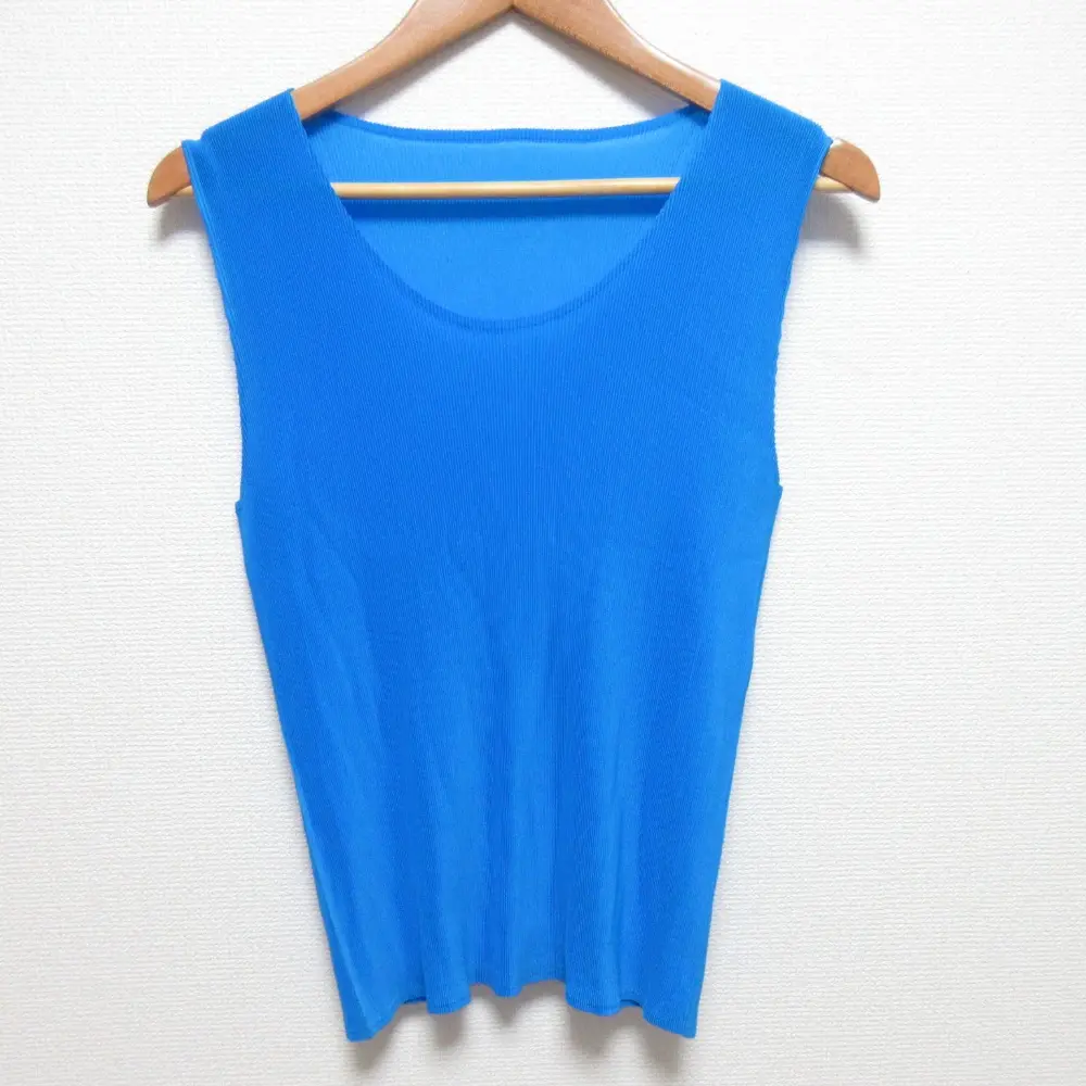 PLEATS PLEASE ISSEY MIYAKE プリーツプリーズ イッセイミヤケ ノースリーブ カットソー タンクトップ サイズ3 ブルー
