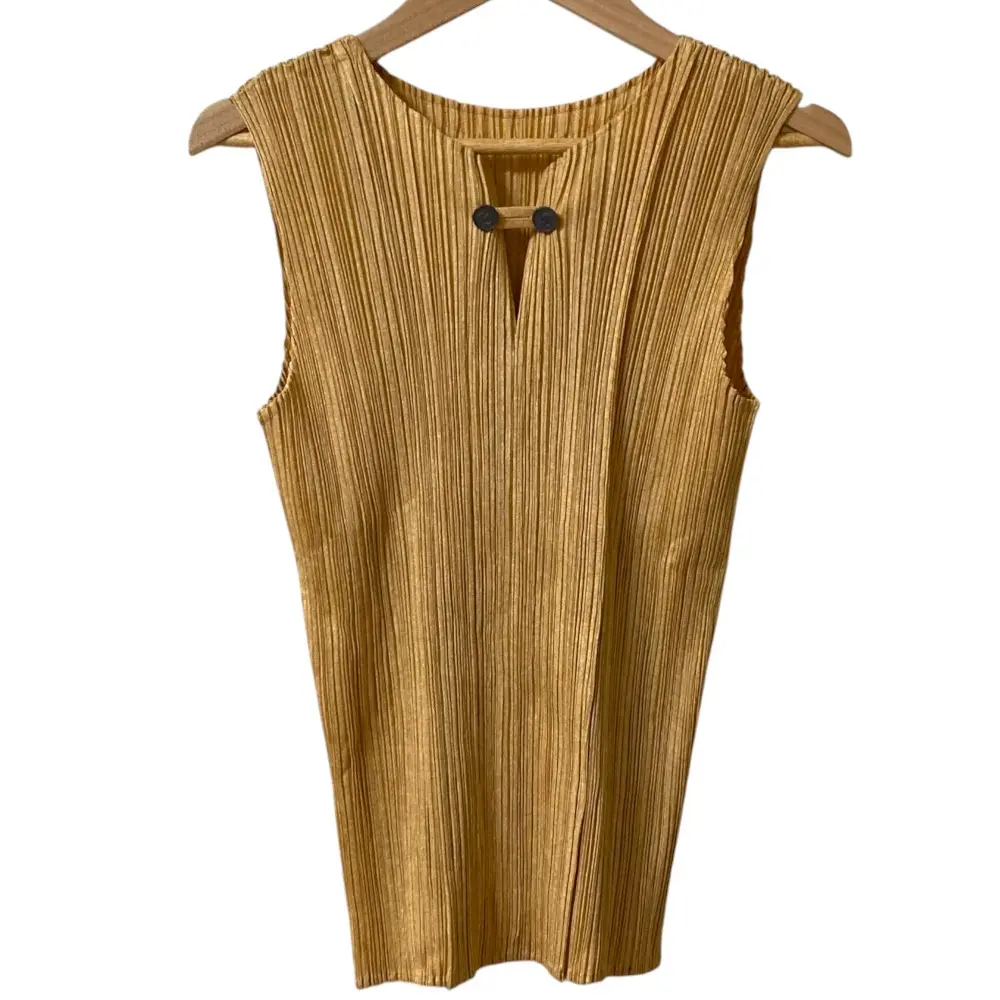 PLEATS PLEASE ISSEY MIYAKE プリーツプリーズ イッセイミヤケ ノースリーブ カットソー PP63-JK141 サイズ3 ゴールド