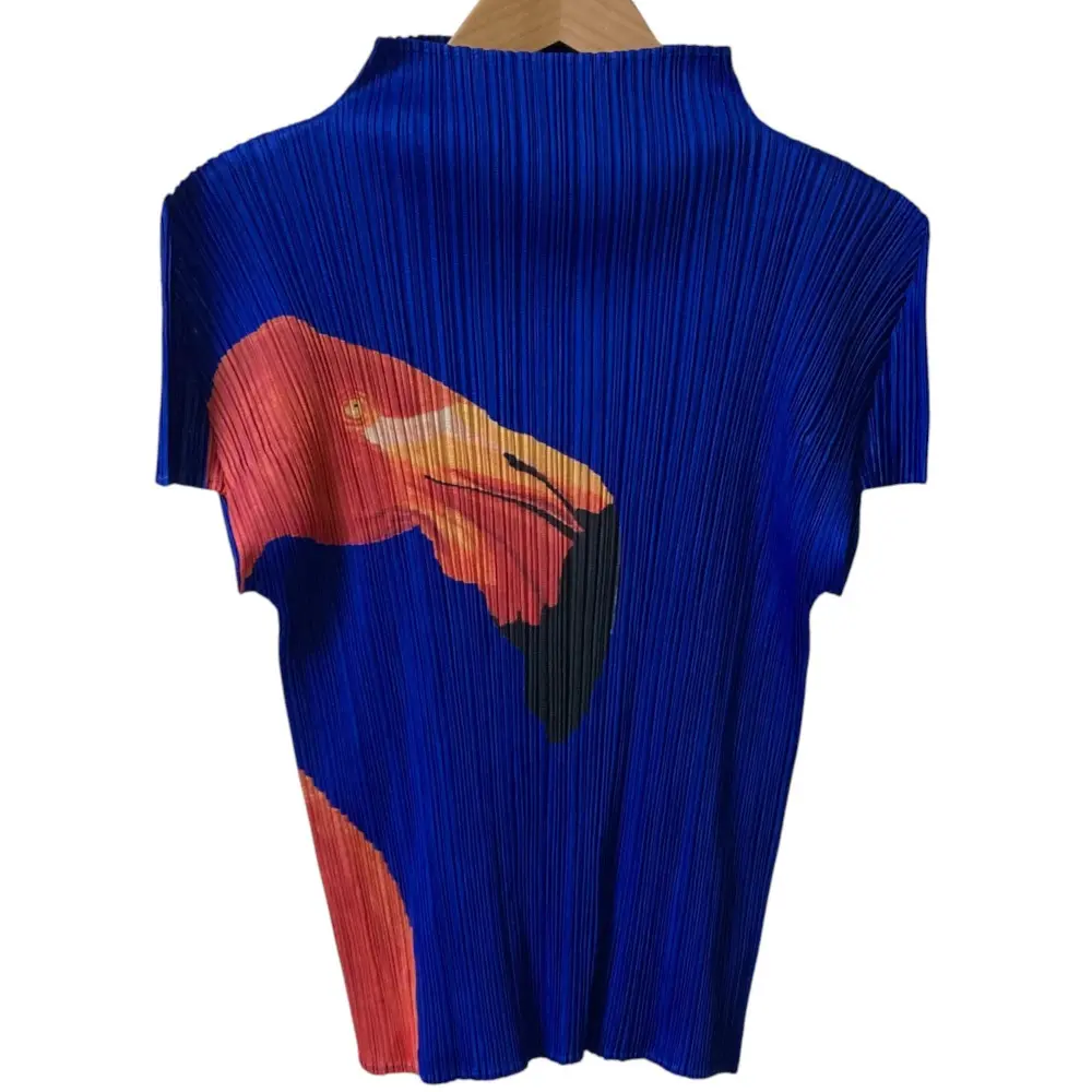 PLEATS PLEASE ISSEY MIYAKE プリーツプリーズ イッセイミヤケ フラミンゴプリント カットソー PP51-JK772 サイズ3 ブルー